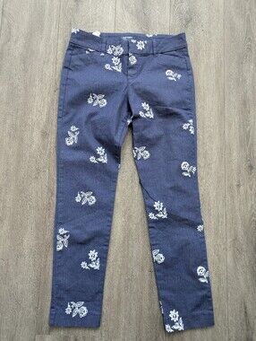 Old Navy Navy Straight-Leg Jeans with White Floral Print